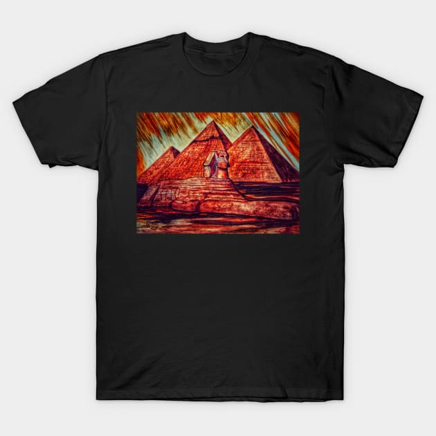 The Great Sphinx and Pyramids in Grunge T-Shirt by Matt Starr Fine Art